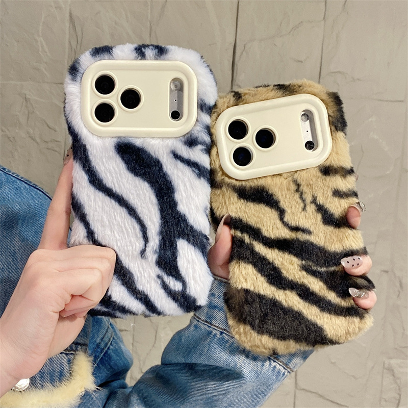 Apple Iphone 16 - Luxury Zebra Pattern Fluffy Plush Phone